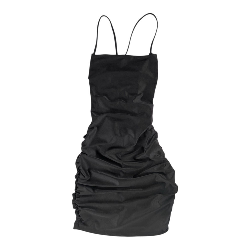 Ruda Dress Women’s Small Solid Black Ruched Homecoming Graduation Mini Dress S